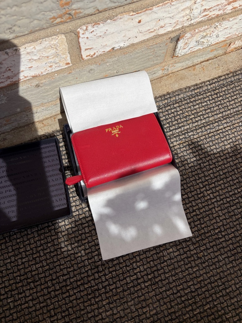 Prada Saffiano Leather Compact Wallet (snap closure zip coin compartment)